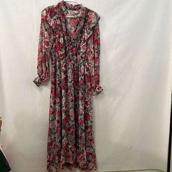ZARA FLORAL ELASTIC WAIST LONG SLEEVE RUFFLE SIZE XS - Picture 2 of 9